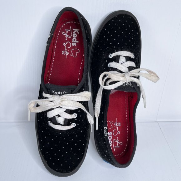 Keds x Taylor Swift ♥ 034 Black Velvet Silver Polka Dot Lace Sneakers Women Sz 7 - Picture 6 of 12